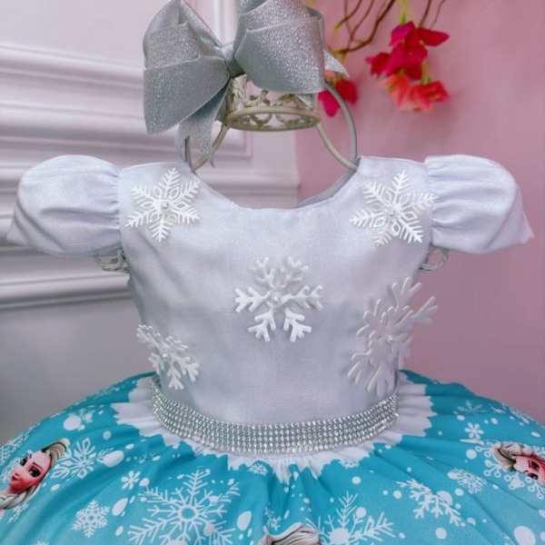 Vestido Infantil Frozen Princesa Aplique Gelo Festas