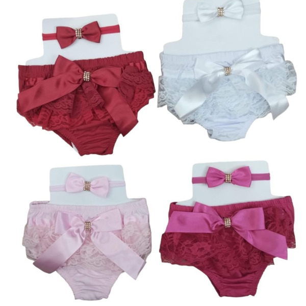 Kit Calcinha Bunda Rica C/ Faixa e Lacinho Strass Várias Cores