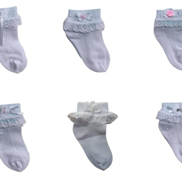 Meia Meninas Bebê Branca Vários Tipos de Apliques Poliamida