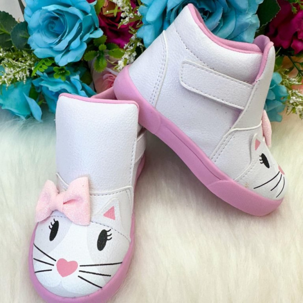 Tênis Bota Encanto de Criança Gatinha/Gata Branco Fashion