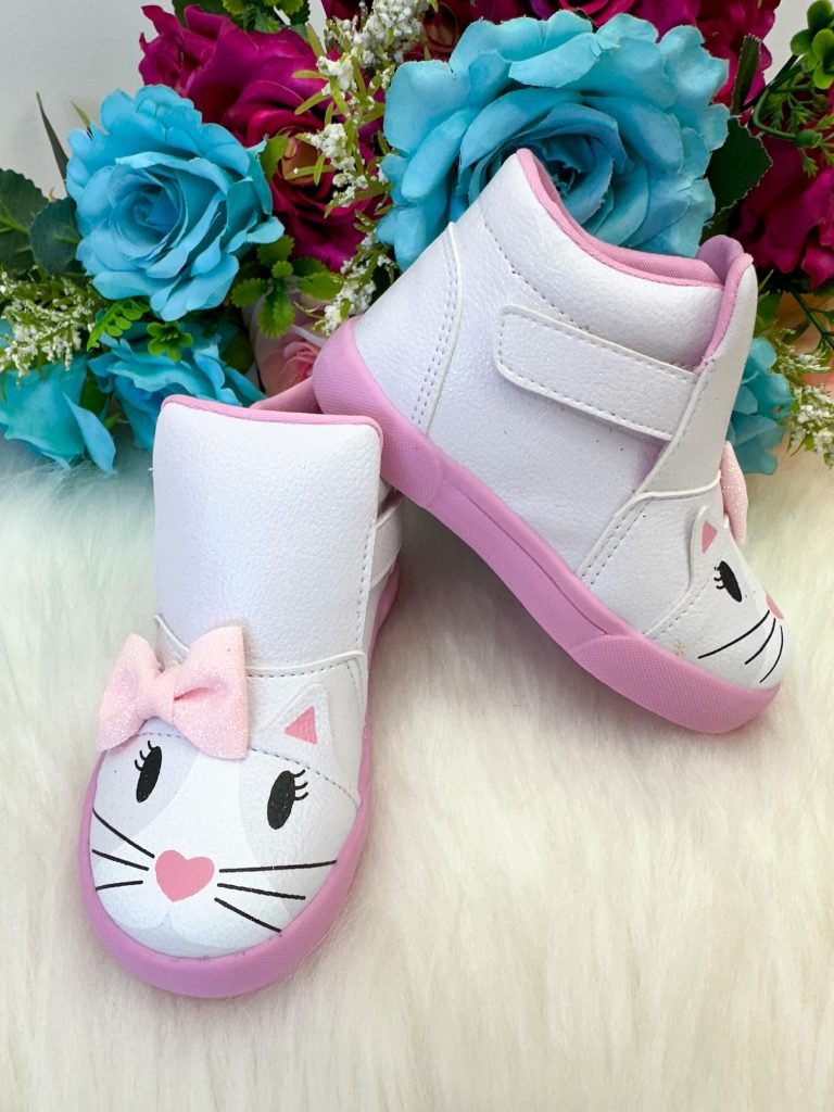 Tênis Bota Encanto de Criança Gatinha/Gata Branco Fashion