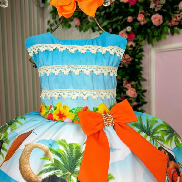 Vestido Infantil Temáticos Luxo Moana Modelo 2