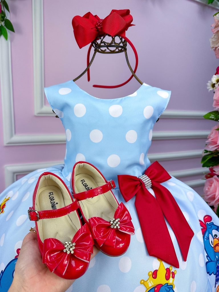 Vestido Tematicos Luxo Galinha Pintadinha Azul e Vermelho