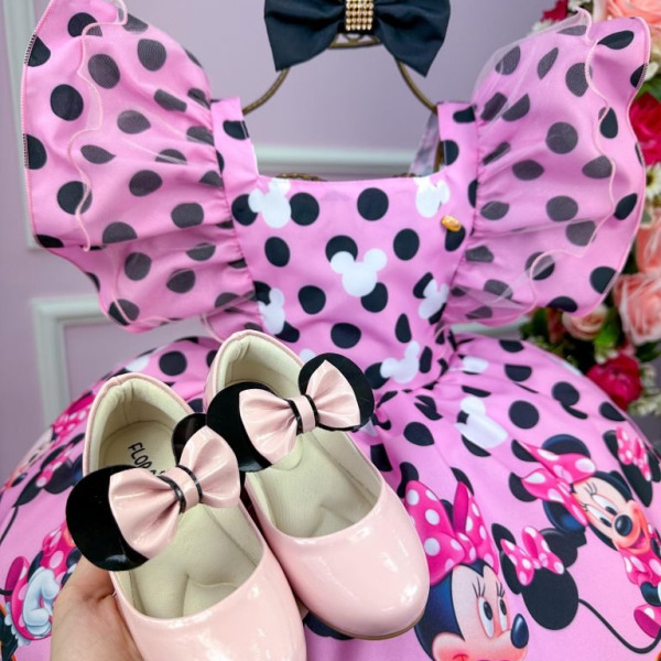 Vestido Temáticos Kids Minnie/Minie Rosa Com Preto