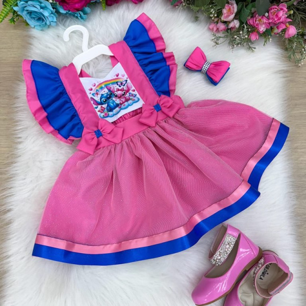 Romper/Vestido Princesa Belli Tematico Stitch e Angel