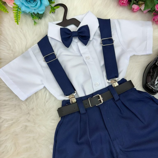 Conjunto Miss Cherry Meninos Social Shorts Ravi Azul Marinho