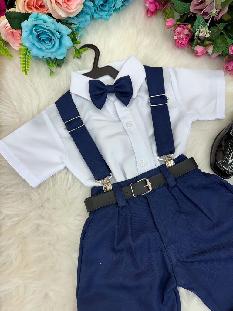 Conjunto Miss Cherry Meninos Social Shorts Ravi Azul Marinho
