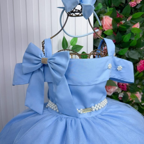 Vestido Banana Club Longo Doce Elegancia Azul Bebe