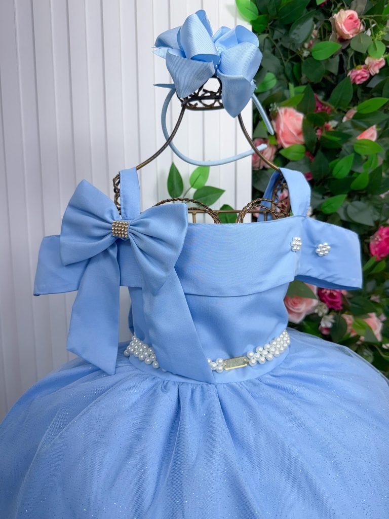 Vestido Banana Club Longo Doce Elegancia Azul Bebe