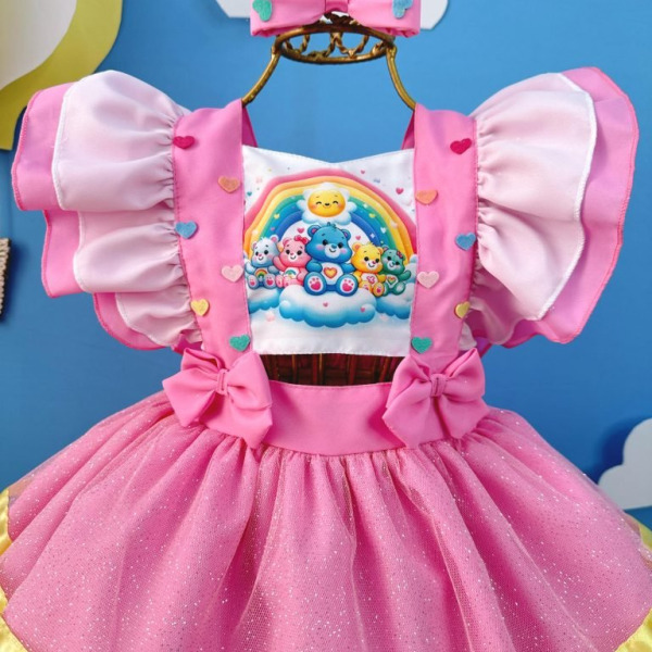 Romper Ursinhos Carinhosos Rosa C/ Laço Festas Luxo