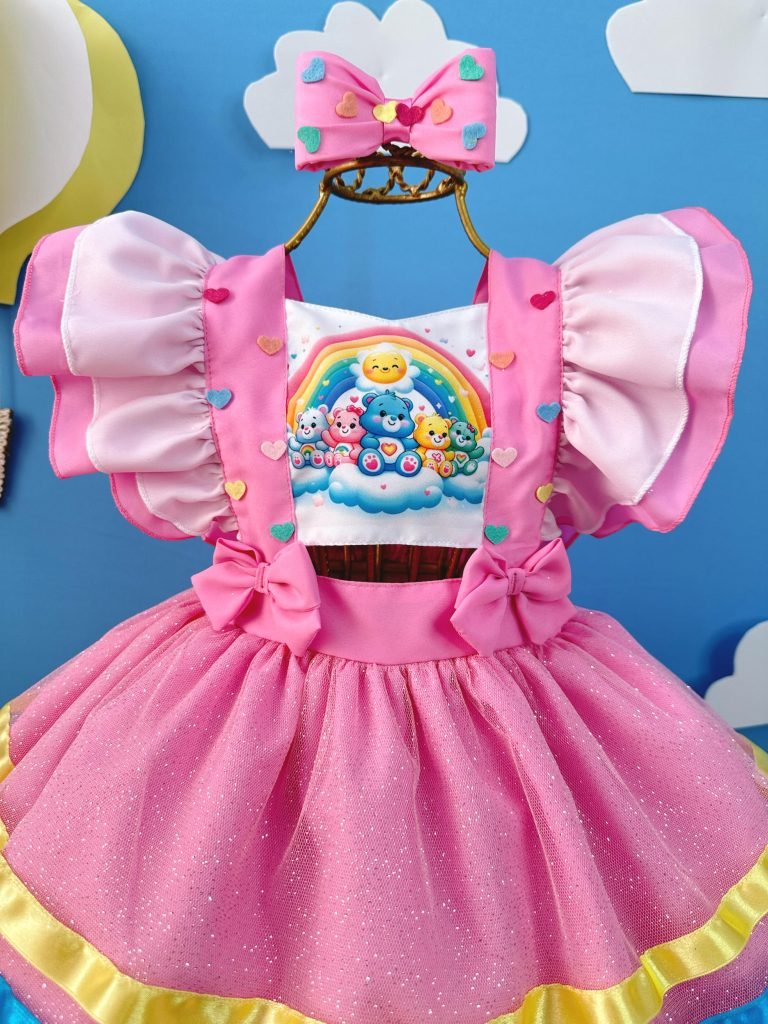Romper Ursinhos Carinhosos Rosa C/ Laço Festas Luxo