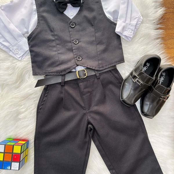 Conjunto Social Pajem Calça Colete Preto e Camisa Branca
