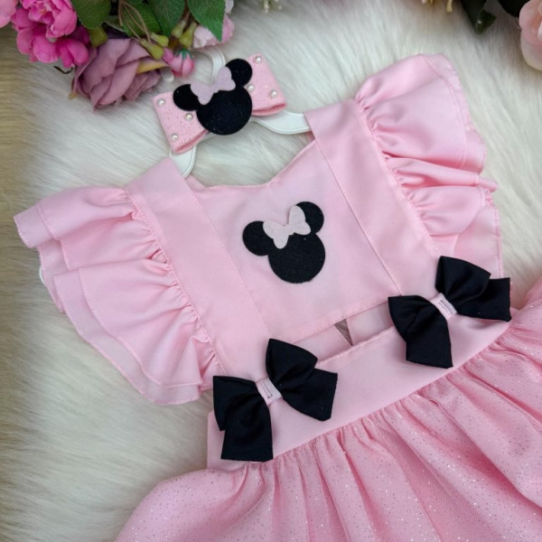 Romper/Vestido Princesa Belli Minnie/Minie Rosa Modelo 2