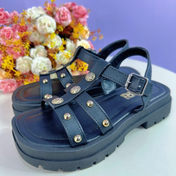 Sandália Infantil Papete de Tiras Charmozinha Preto Luxo