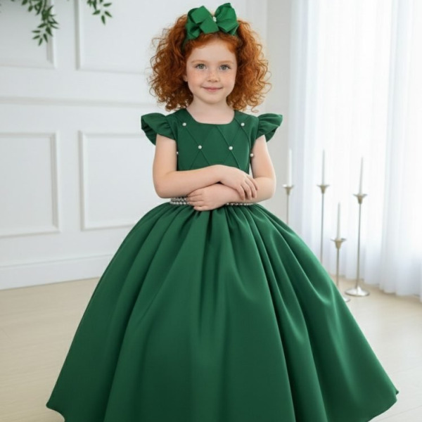 Vestido Ysa Kids Ariane Longo Verde Esmeralda