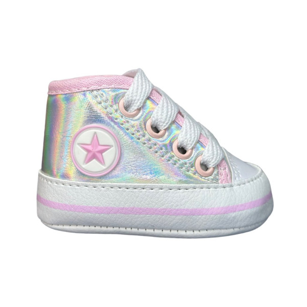 Tenis Starzinho de bebe Cano Alto Estrelinha (Prateado) Tamanho 13 ao 18
