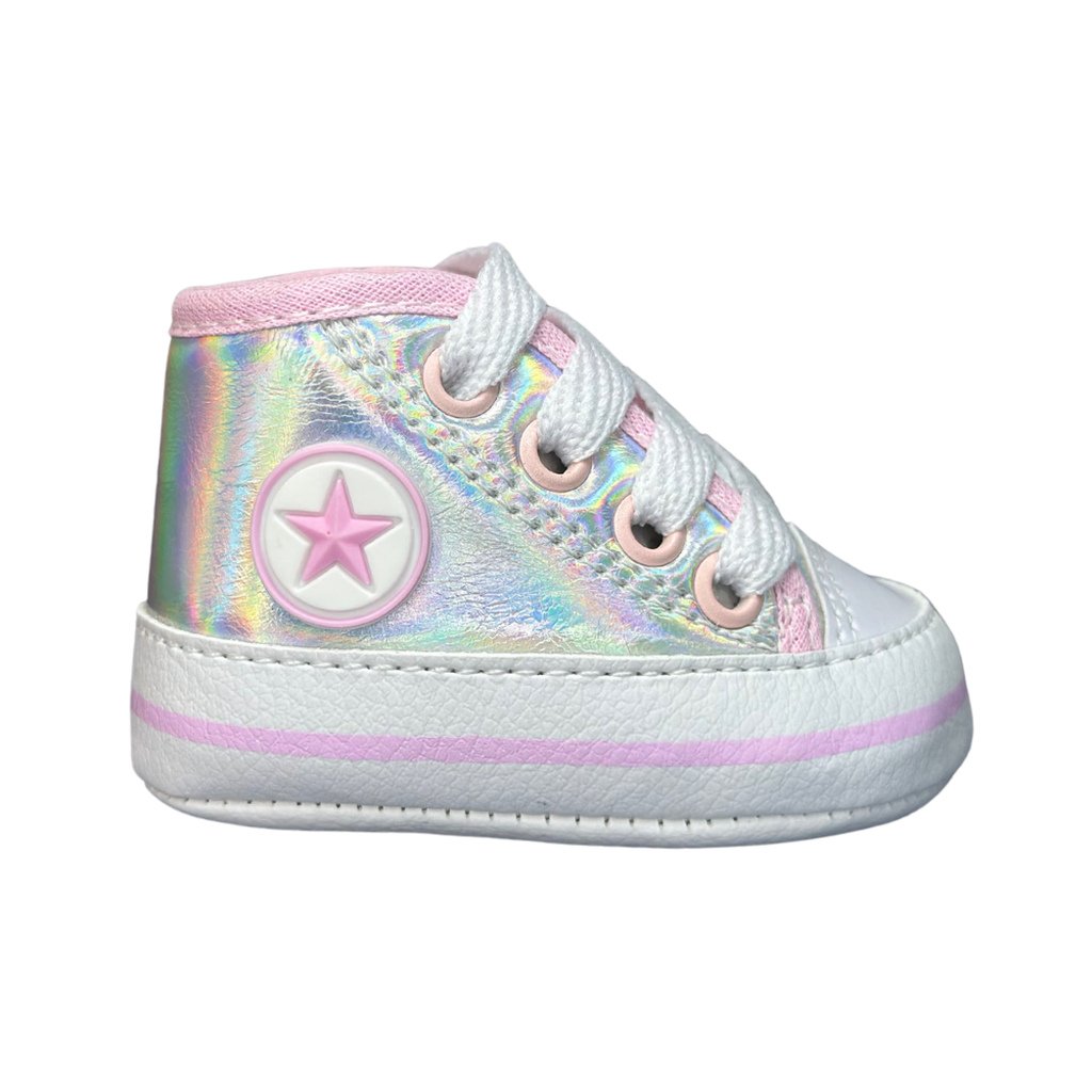 Tenis Starzinho de bebe Cano Alto Estrelinha (Prateado) Tamanho 13 ao 18