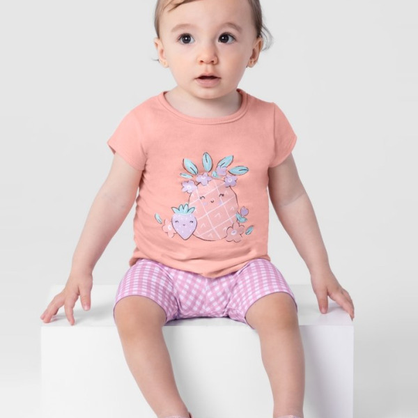 Conjunto Infantil Feminino Blusa Meia Malha e Bermuda Ciclista Cotton Brandili