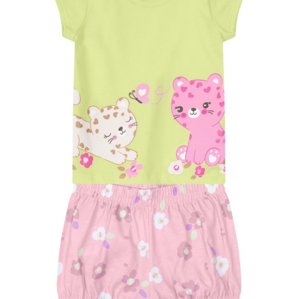 Conjunto Infantil Feminino de Blusa e Shorts Meia Malha Brandili