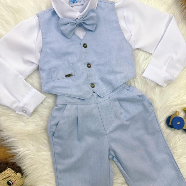 Conjunto Social Camisa Branca Calça e Colete Azul Claro
