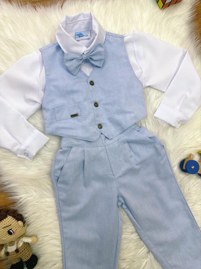 Conjunto Social Camisa Branca Calça e Colete Azul Claro
