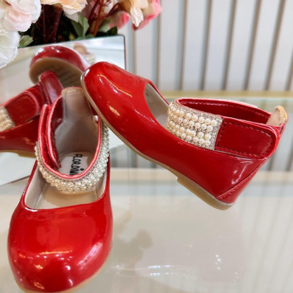 Sapatinho Vermelho Escuro C/ Tornozeleira Pérolas e Strass