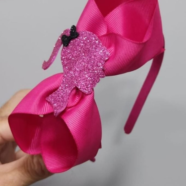 Tiara Infantil da Barbie Pink Com Nó e Glitter Super Luxo