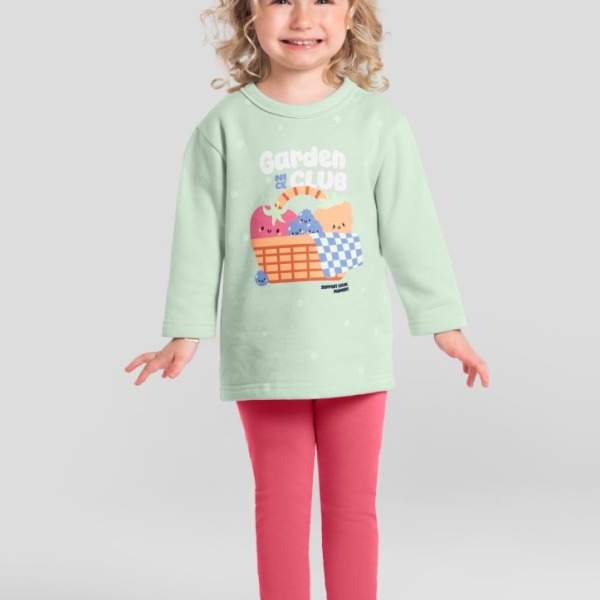 Conjunto Infantil menina de Blusão Moletom e Calça Legging Molecotton Brandili lettering com flores