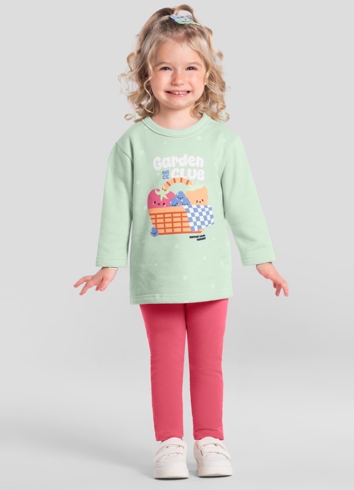 Conjunto Infantil menina de Blusão Moletom e Calça Legging Molecotton Brandili lettering com flores