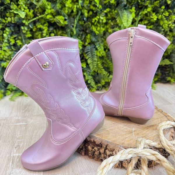 Bota infantil Boiadeira Texana Rose Metalizado Com Zíper e Salto