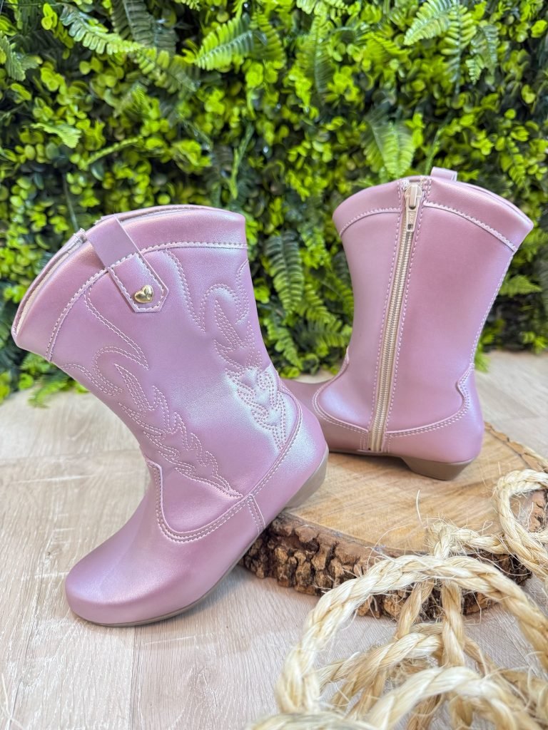 Bota infantil Boiadeira Texana Rose Metalizado Com Zíper e Salto