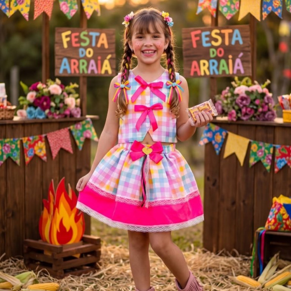 Conjunto Blogueirinha Junino Arraia da Alegria Colorido