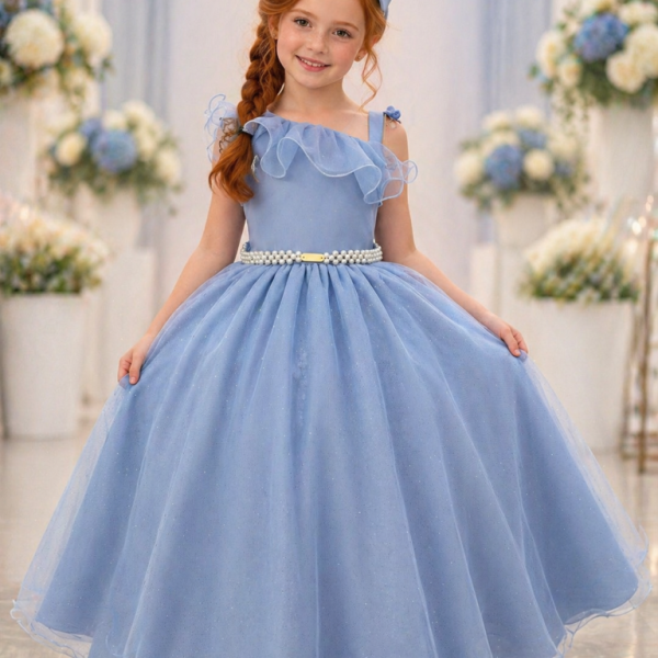 Vestido Infantil Longo Azul Formaturas Daminhas