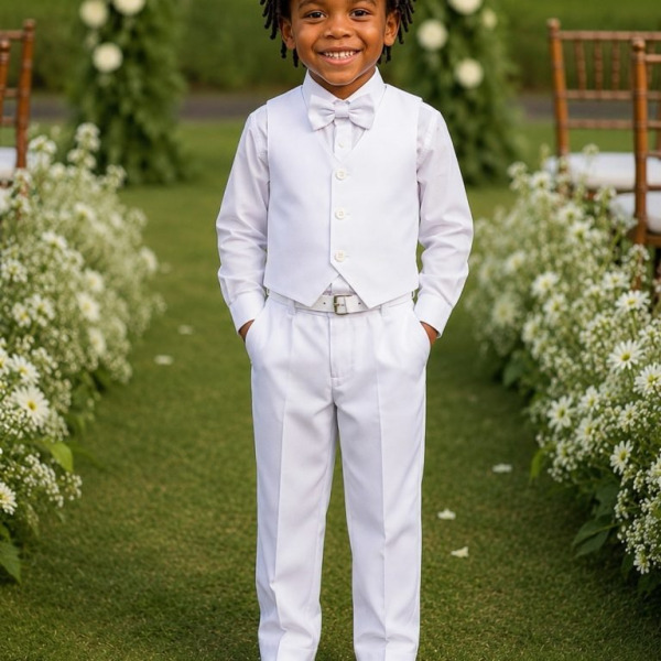 Conjunto Infantil Camisa Calça Colete e Gravata Branco