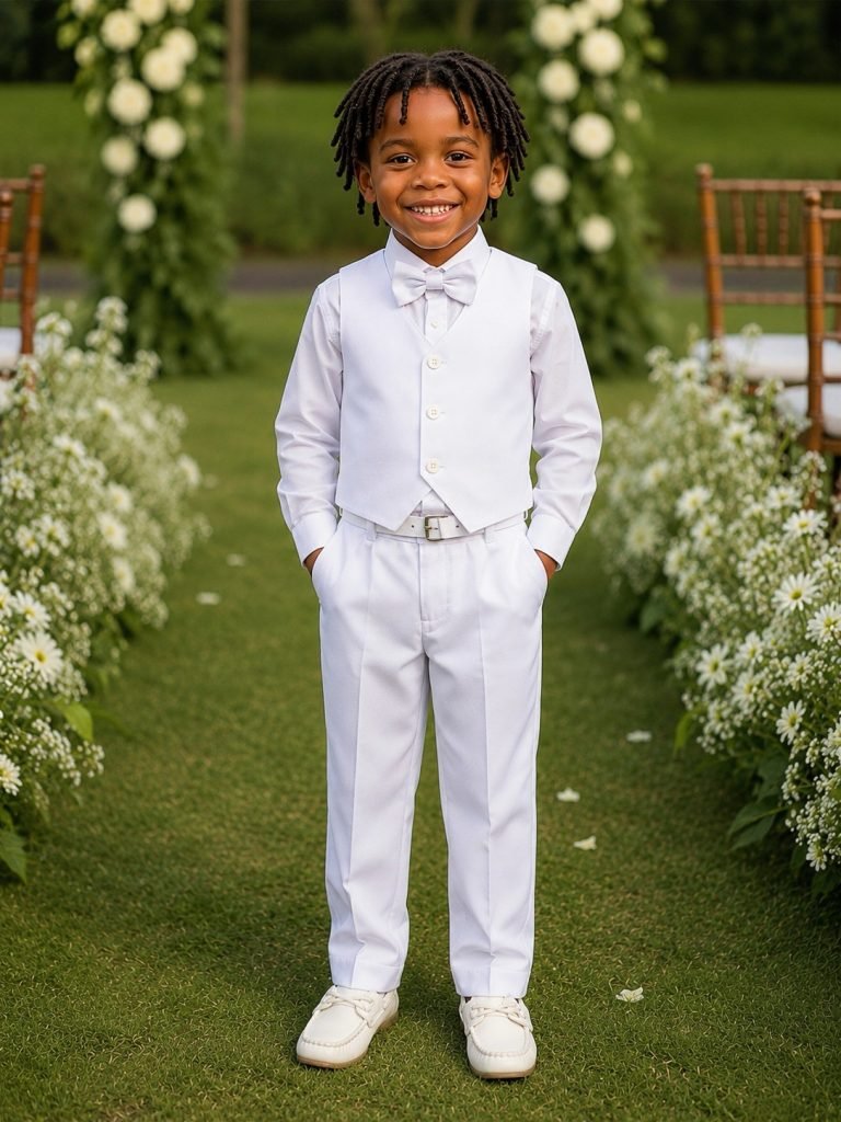 Conjunto Infantil Camisa Calça Colete e Gravata Branco