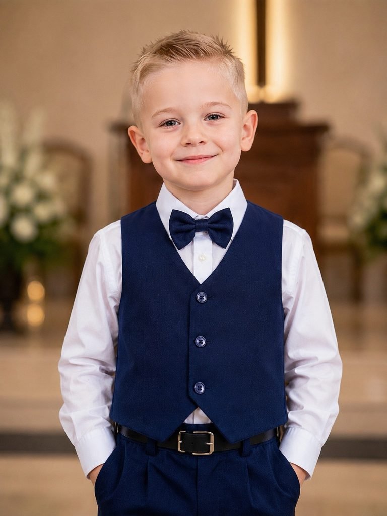 Conjunto Infantil Camisa Branca Calça Colete Azul Marinho