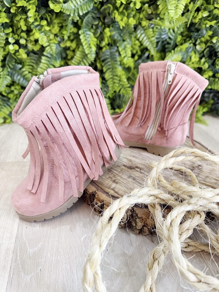 Bota Infantil Rosa Boiadeira Cowgirl Franjas Camurça