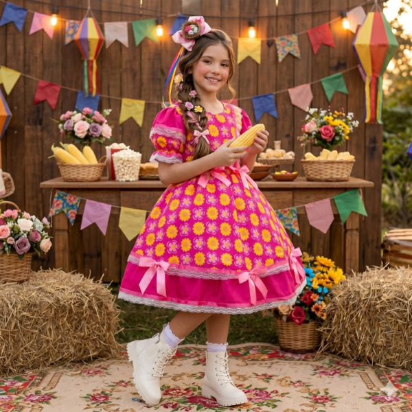 Vestido Junino Mimadine Luxo Maisa Pink