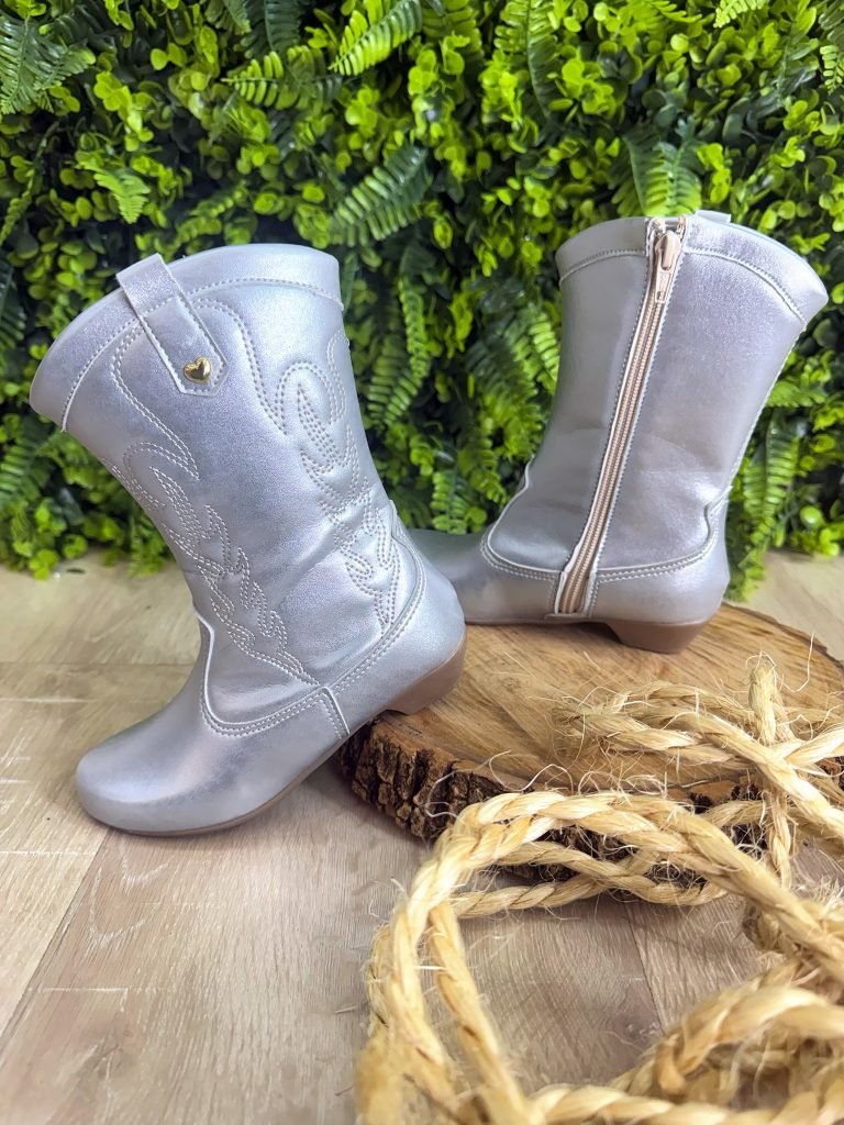 Bota infantil Boiadeira Texana Com Zíper e Salto Prata