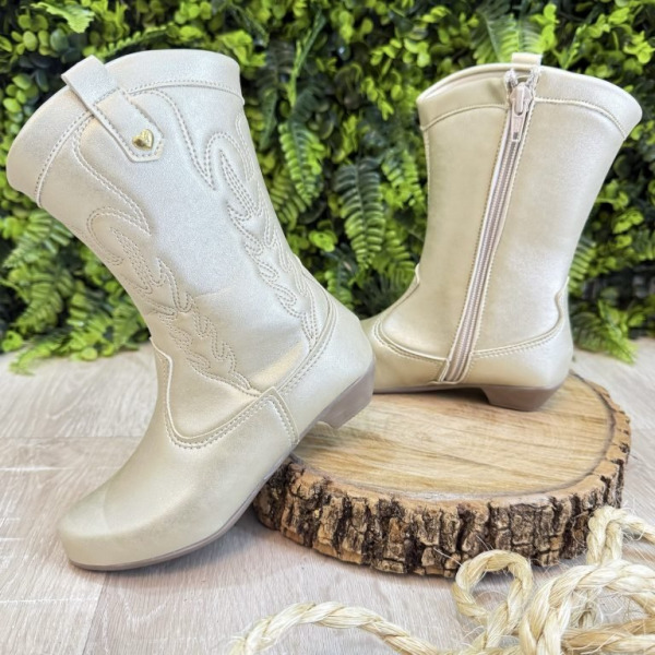 Bota infantil Boiadeira Texana Com Zíper e Salto Dourado