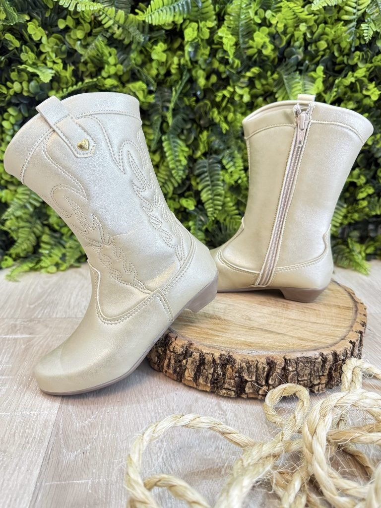Bota infantil Boiadeira Texana Com Zíper e Salto Dourado