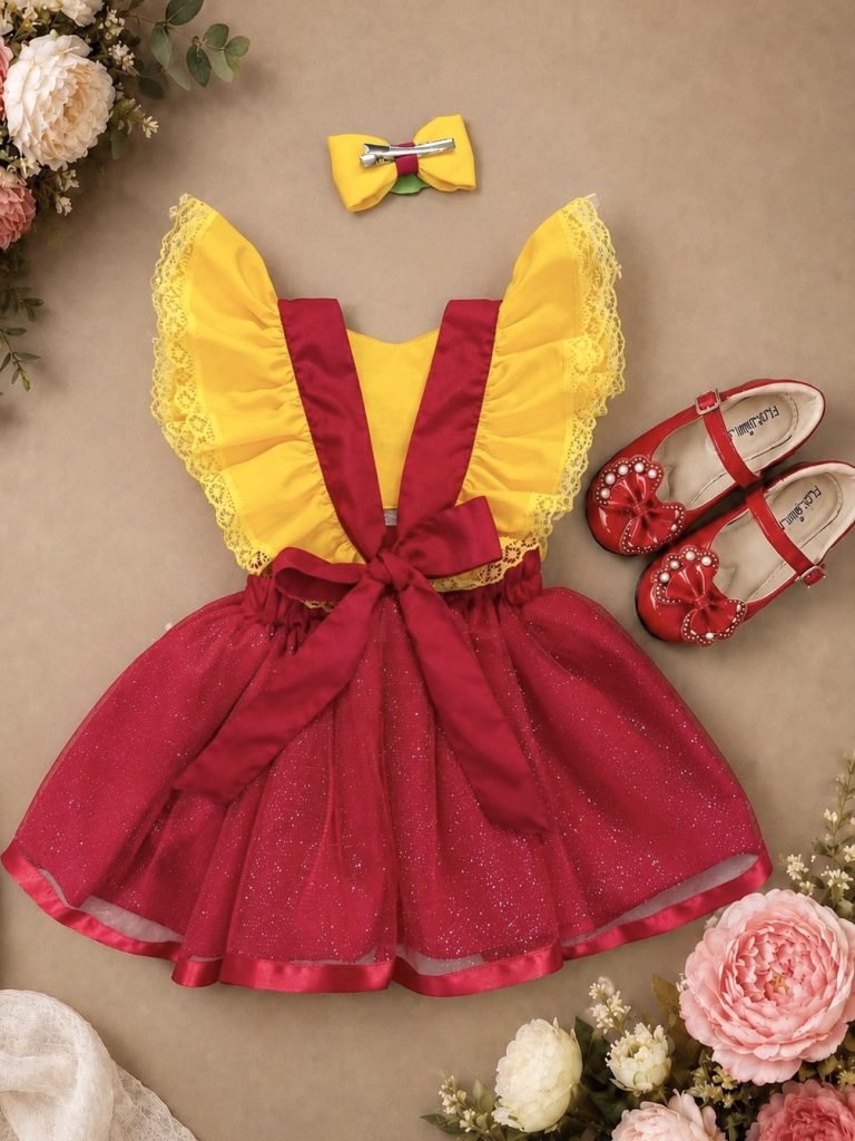 Romper Melancia Amarelo e Vermelho  com Laço Luxo