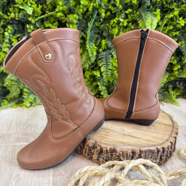Bota infantil Boiadeira Texana Com Zíper e Salto Caramelo