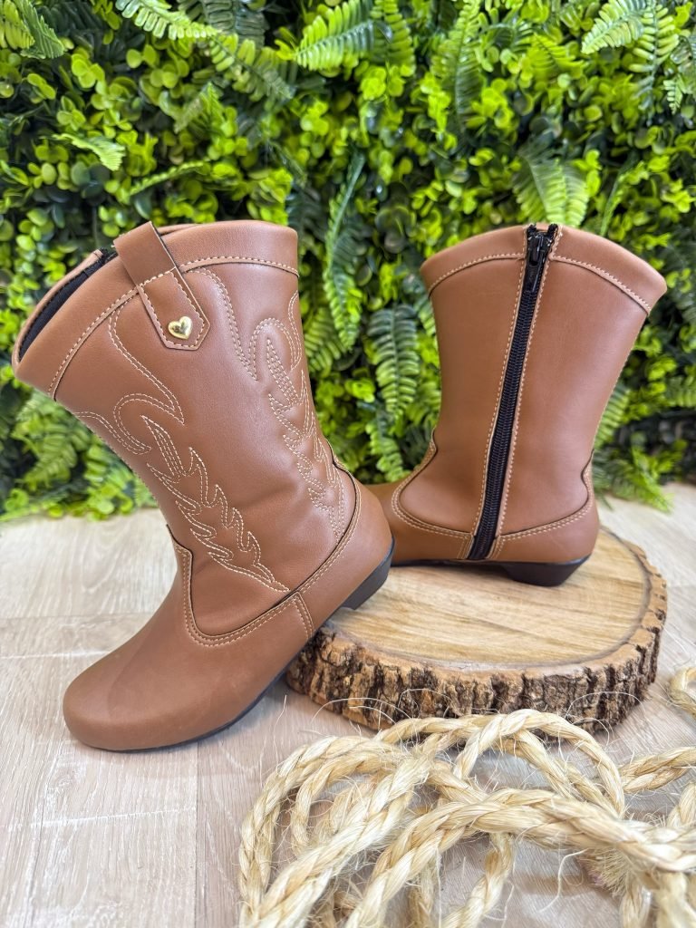 Bota infantil Boiadeira Texana Com Zíper e Salto Caramelo