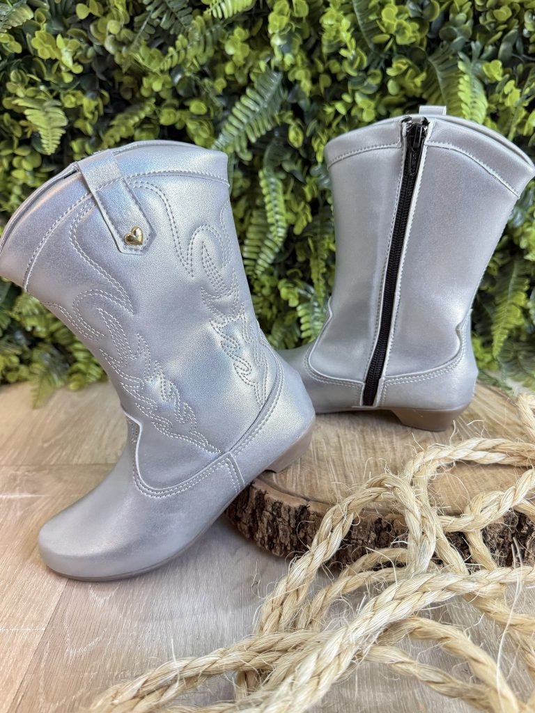 Bota infantil Boiadeira Texana Com Zíper Preto e Salto Prata