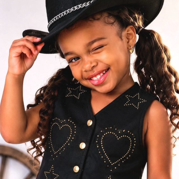 Conjunto Infantil Sarja Preto Colete e Short C/ Cinto Boiadeira Country