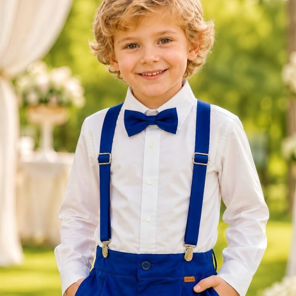 Conjunto Social Pajem Camisa Branca com Calça e Susp. Azul Royal