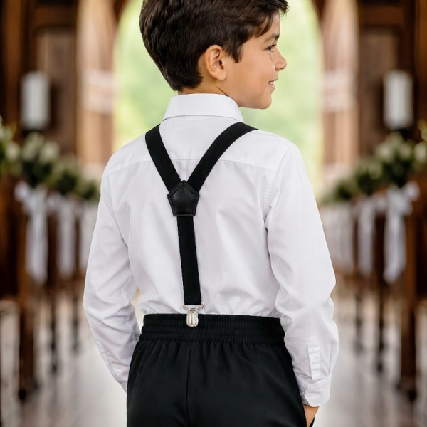 Conjunto Social Pajem Camisa Branca com Calça e Susp. Preto